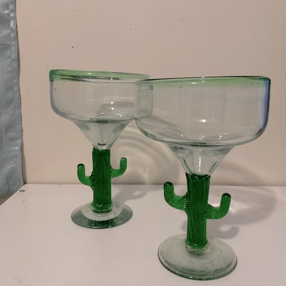 2 pc. Glass Cactus Margarita Glasses NWOT